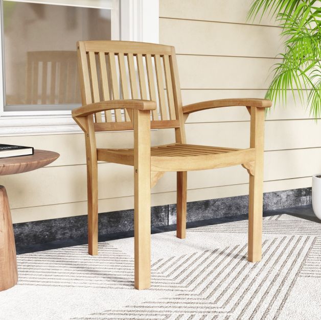 Outdoor Patio Chair with Slatted Seat and Curved Seat Set of 2