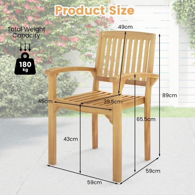 Outdoor Patio Chair with Slatted Seat and Curved Seat Set of 2