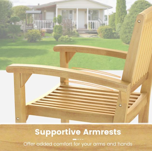Outdoor Patio Chair with Slatted Seat and Curved Seat Set of 2
