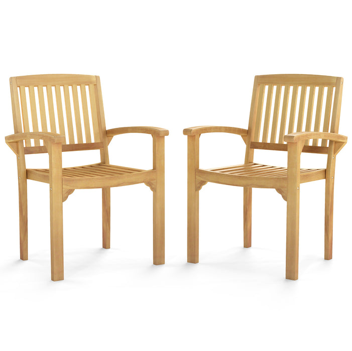 Outdoor Patio Chair with Slatted Seat and Curved Seat Set of 2