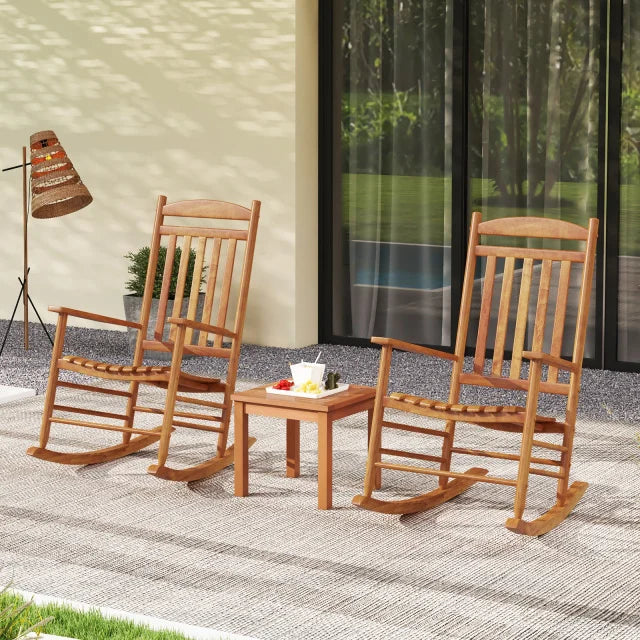 Outdoor Poplar Wood Rocking Chair Set of 2 for Garden-