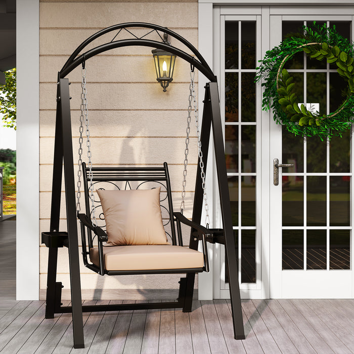 Outdoor Porch Swing with Removable Cushions and Side Tables for Garden Backyard-
