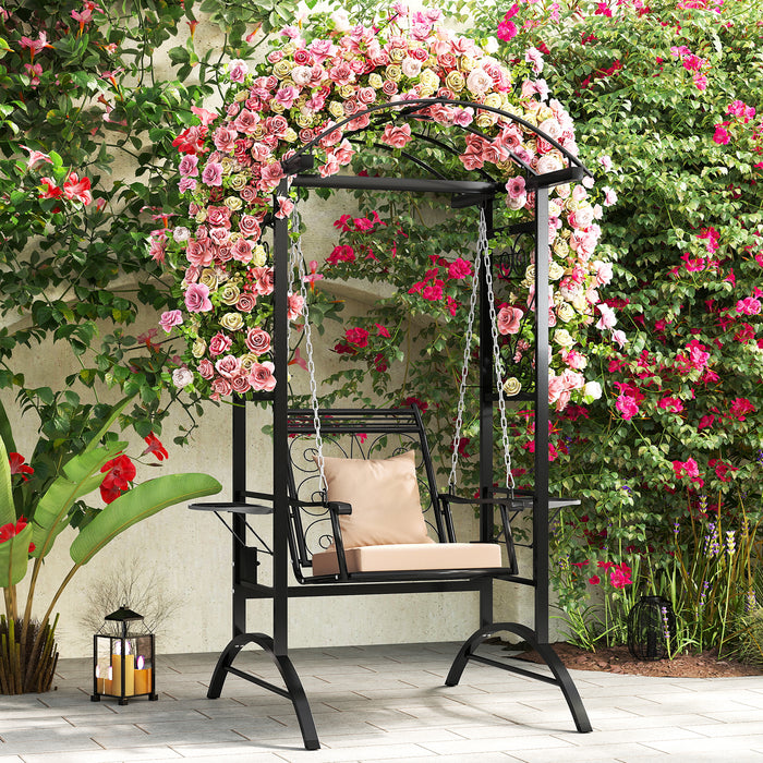 Outdoor Porch Swing with Stand and 2 Trellises for Adults Patio Swing Chair with Removable Cushions-