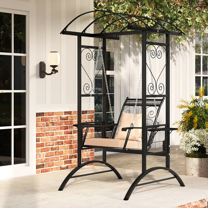 Outdoor Porch Swing with Stand and 2 Trellises for Adults Patio Swing Chair with Removable Cushions-