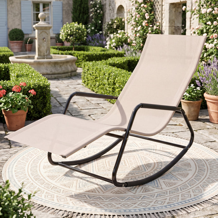 Outdoor Rocking Chair and Patio Lounge Chair with Curved Armrests and Back Support Bar for Garden-