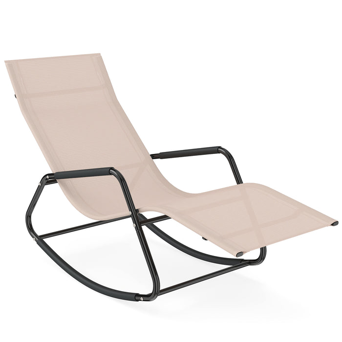Outdoor Rocking Chair and Patio Lounge Chair with Curved Armrests and Back Support Bar for Garden-