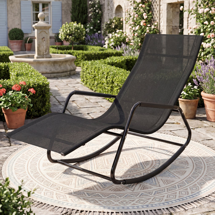 Outdoor Rocking Chair and Patio Lounge Chair with Curved Armrests and Back Support Bar for Garden-