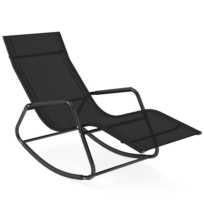 Outdoor Rocking Chair and Patio Lounge Chair with Curved Armrests and Back Support Bar for Garden-