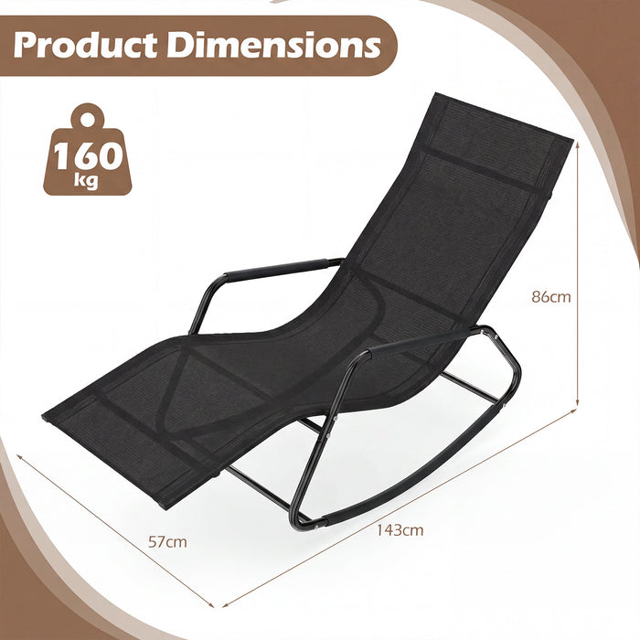 Outdoor Rocking Chair and Patio Lounge Chair with Curved Armrests and Back Support Bar for Garden-