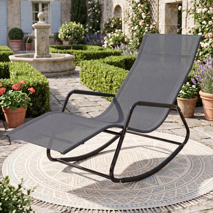 Outdoor Rocking Chair and Patio Lounge Chair with Curved Armrests and Back Support Bar for Garden-