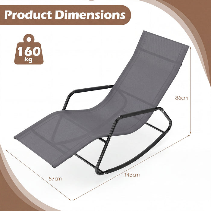 Outdoor Rocking Chair and Patio Lounge Chair with Curved Armrests and Back Support Bar for Garden-