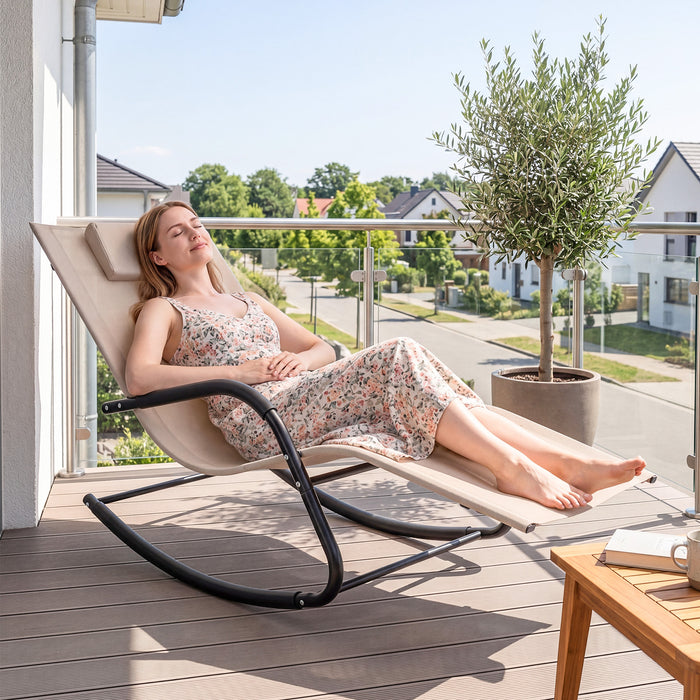 Outdoor Rocking Chair and Patio Lounge Chair with Detachable Headrest and Curved Armrests-