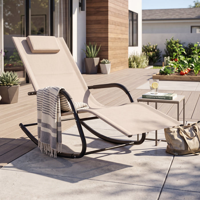 Outdoor Rocking Chair and Patio Lounge Chair with Detachable Headrest and Curved Armrests-