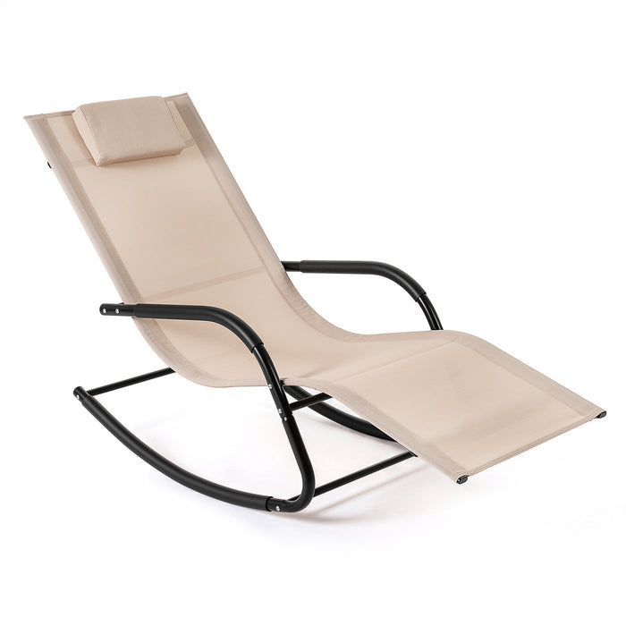 Outdoor Rocking Chair and Patio Lounge Chair with Detachable Headrest and Curved Armrests-