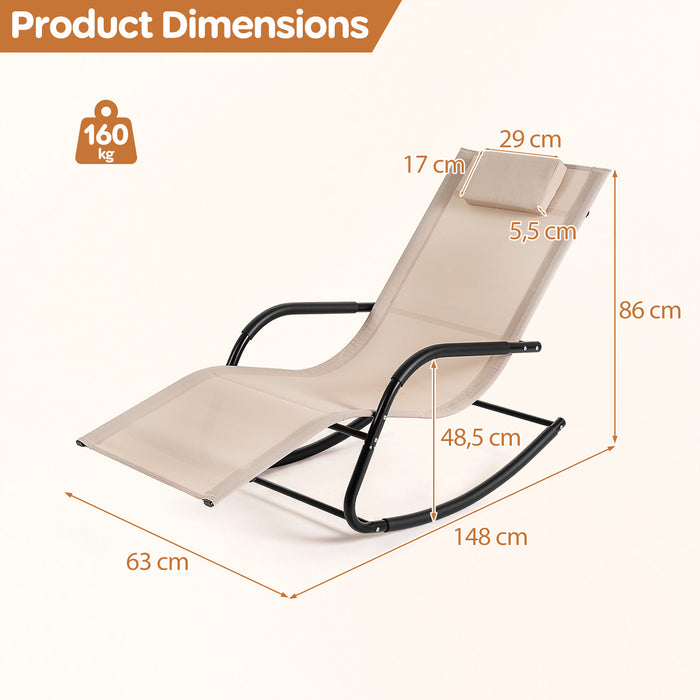 Outdoor Rocking Chair and Patio Lounge Chair with Detachable Headrest and Curved Armrests-