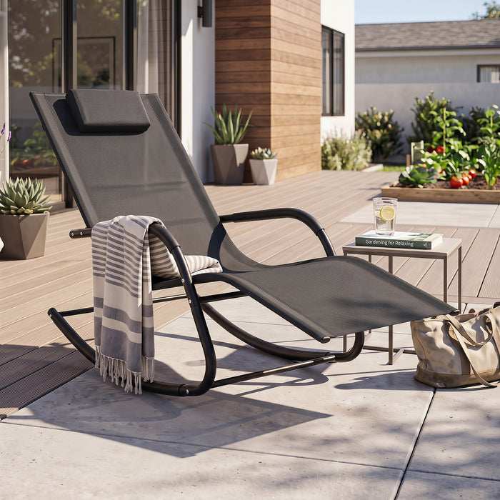 Outdoor Rocking Chair and Patio Lounge Chair with Detachable Headrest and Curved Armrests-