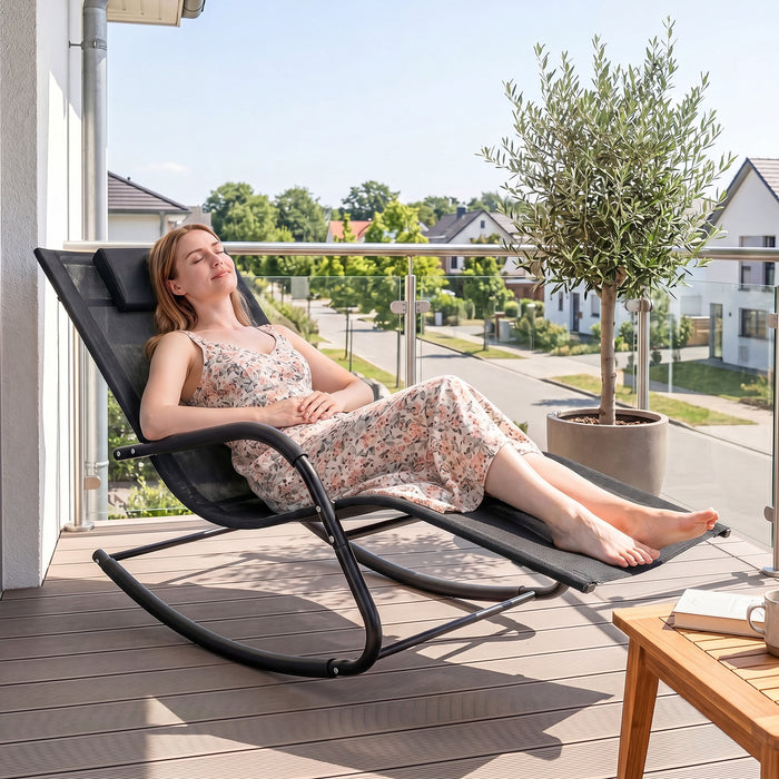 Outdoor Rocking Chair and Patio Lounge Chair with Detachable Headrest and Curved Armrests-