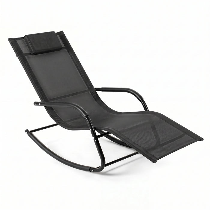 Outdoor Rocking Chair and Patio Lounge Chair with Detachable Headrest and Curved Armrests-