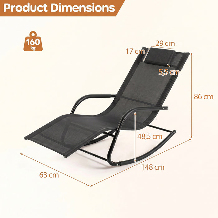 Outdoor Rocking Chair and Patio Lounge Chair with Detachable Headrest and Curved Armrests-