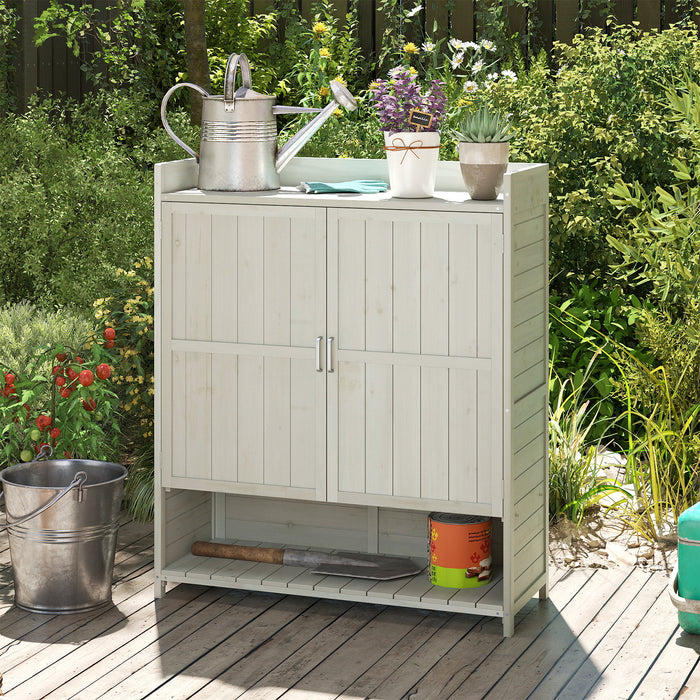 Outdoor Solid Wood Potting Bench with Storage Removable Shelves-