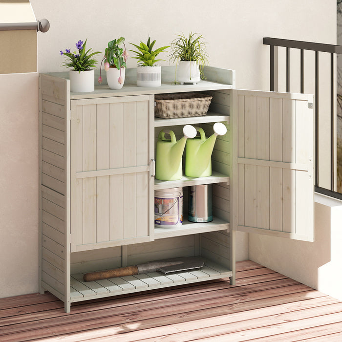 Outdoor Solid Wood Potting Bench with Storage Removable Shelves-