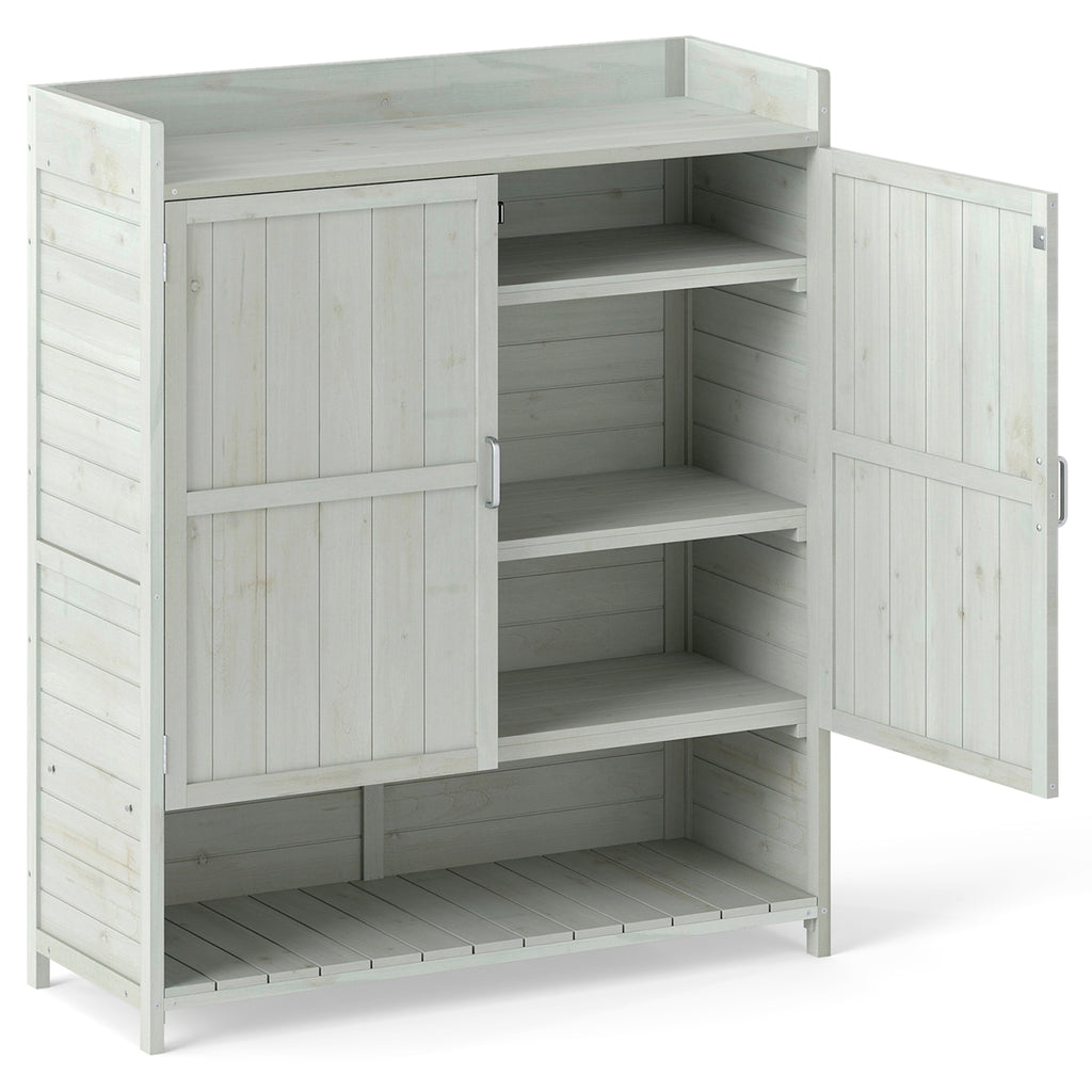 Outdoor Solid Wood Potting Bench with Storage Removable Shelves-