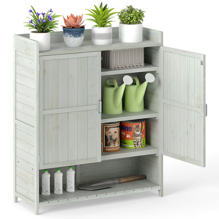 Outdoor Solid Wood Potting Bench with Storage Removable Shelves-