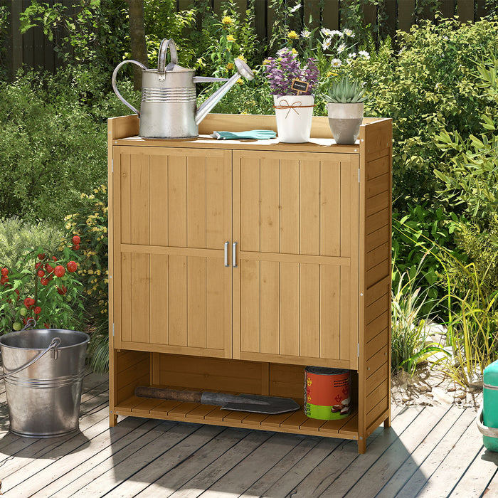 Outdoor Solid Wood Potting Bench with Storage Removable Shelves-