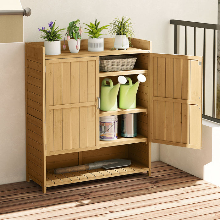 Outdoor Solid Wood Potting Bench with Storage Removable Shelves-
