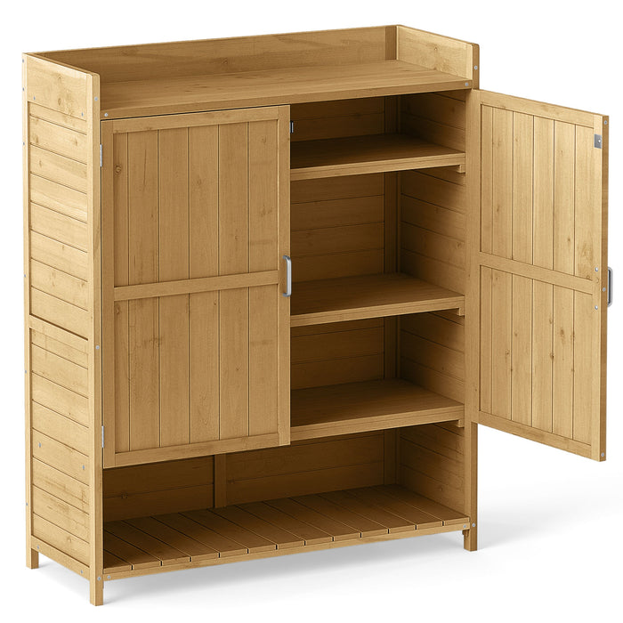 Outdoor Solid Wood Potting Bench with Storage Removable Shelves-