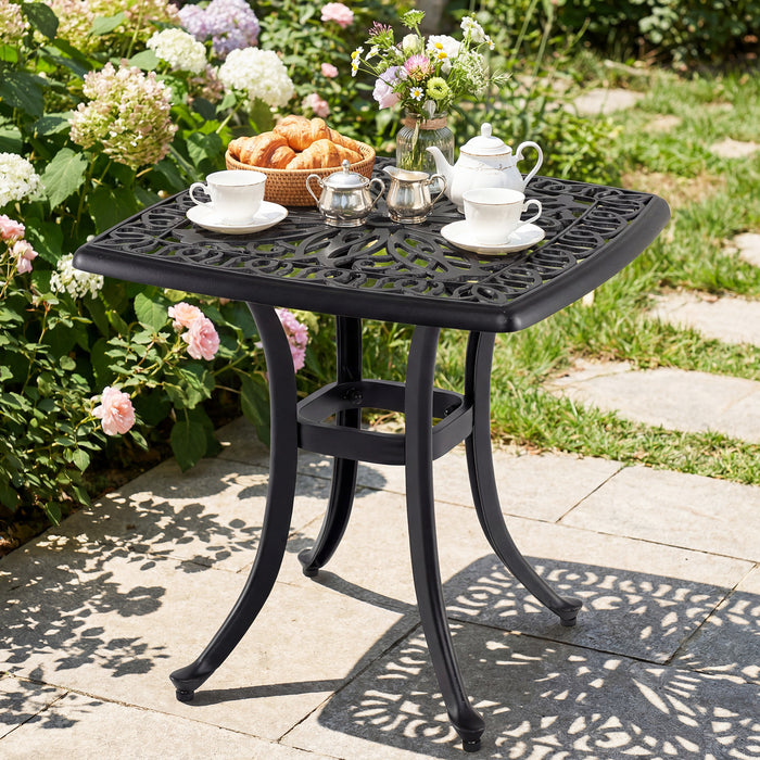 Outdoor Square Cast Aluminum Patio Side Table with Umbrella Hole-