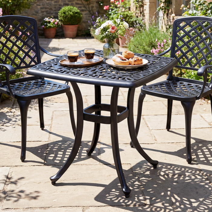 Outdoor Square Cast Aluminum Patio Side Table with Umbrella Hole-