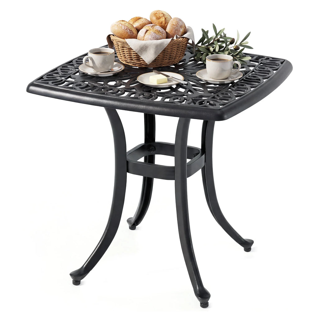Outdoor Square Cast Aluminum Patio Side Table with Umbrella Hole-