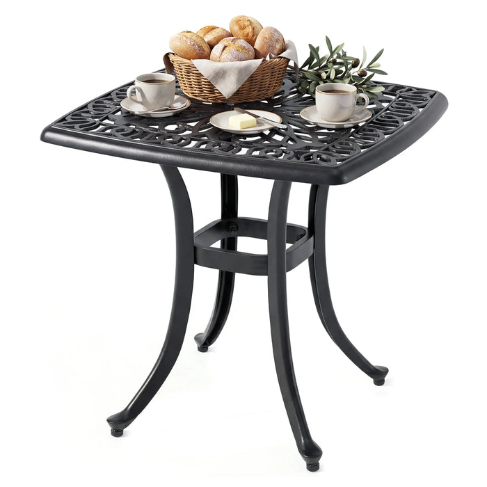Outdoor Square Cast Aluminum Patio Side Table with Umbrella Hole-