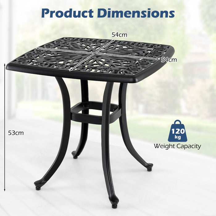 Outdoor Square Cast Aluminum Patio Side Table with Umbrella Hole-