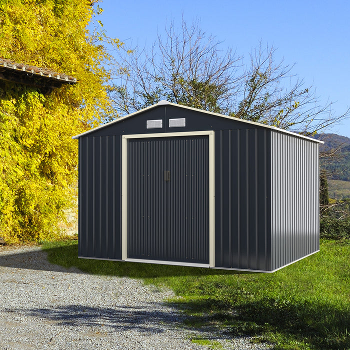 Outdoor Storage Shed 9.1x6.3 FT with Extension Kit & Sliding Door for Garden Backyard-