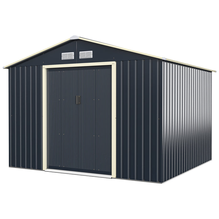 Outdoor Storage Shed 9.1x6.3 FT with Extension Kit & Sliding Door for Garden Backyard-