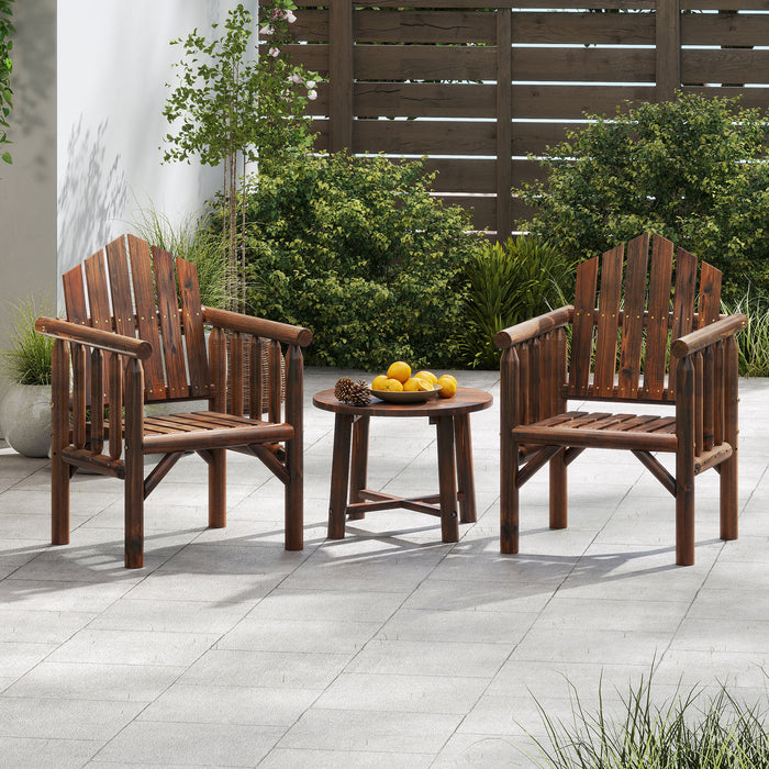 Outdoor Wood Armchair Dining Chair with Armrests and Reclined High Backrest-Brown