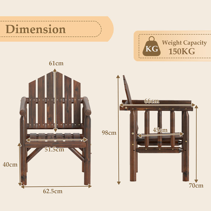 Outdoor Wood Armchair Dining Chair with Armrests and Reclined High Backrest-Brown