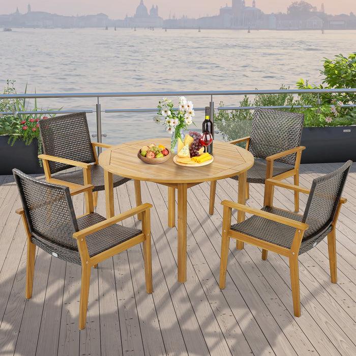 Outdoor Acacia Wood and PE Wicker Chairs with Armrests