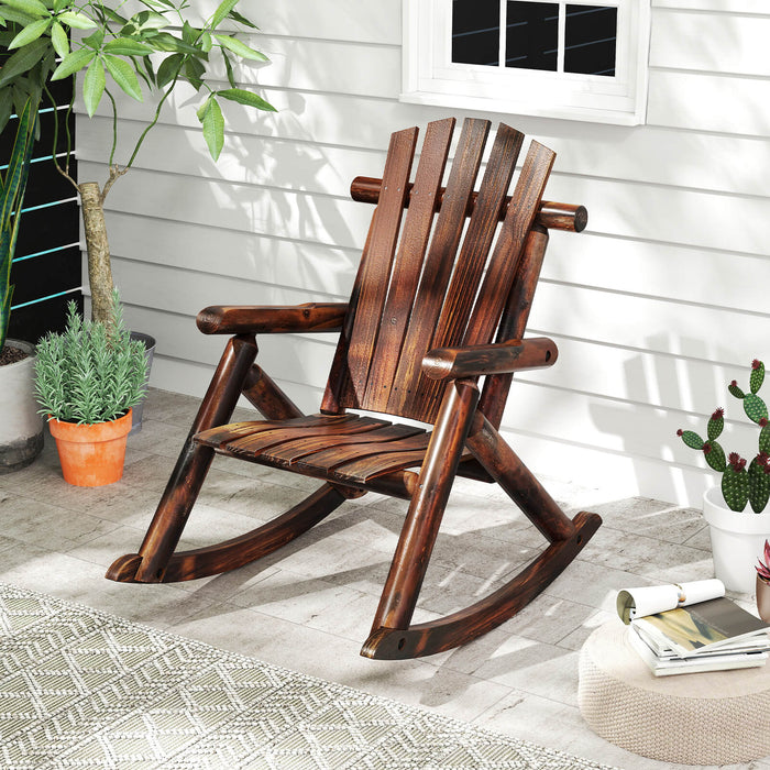 Outdoor Adirondack Rocking Chair Solid Wood with High Back-