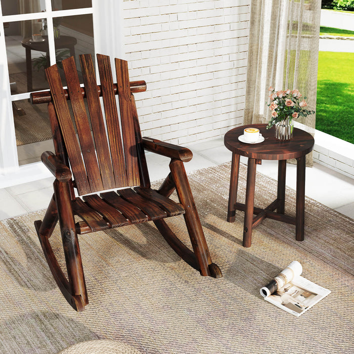 Outdoor Adirondack Rocking Chair Solid Wood with High Back-