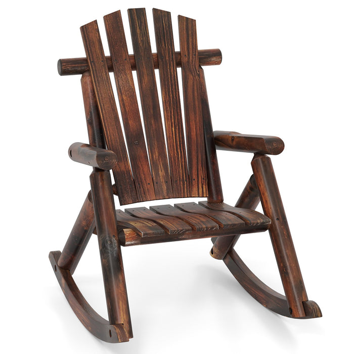 Outdoor Adirondack Rocking Chair Solid Wood with High Back-