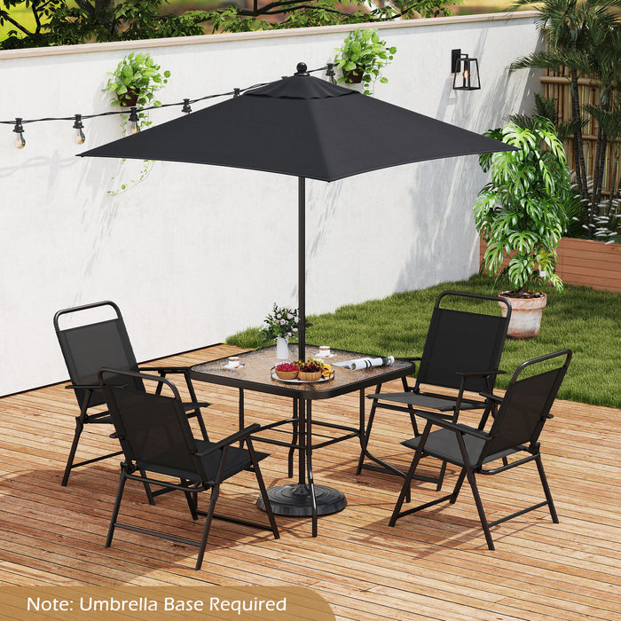 6 Pieces Outdoor Dining Set with Umbrella and Tempered Glass Tabletop-