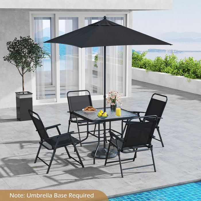 6 Pieces Outdoor Dining Set with Umbrella and Tempered Glass Tabletop-