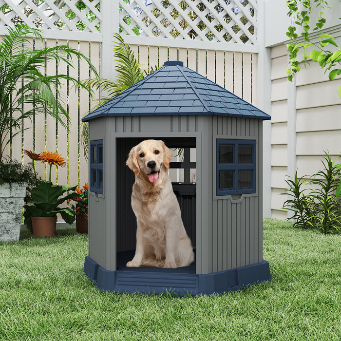 Outdoor Dog House with 2 Windows and Skylight for Small Medium Dogs-