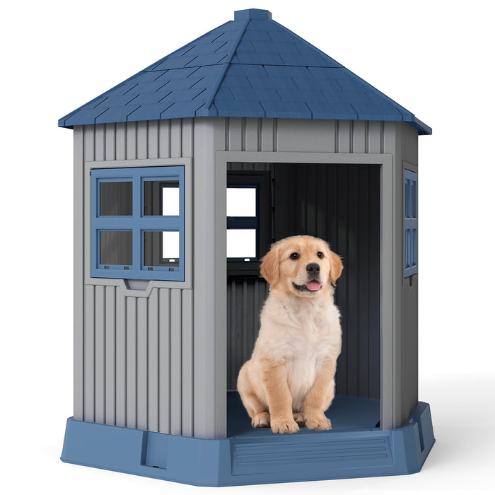 Outdoor Dog House with 2 Windows and Skylight for Small Medium Dogs-
