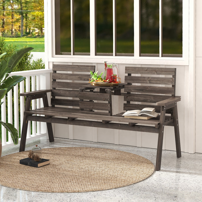 Fir Wood Outdoor Bench - Foldable Middle Table Feature - Ideal for Garden and Patio Relaxation