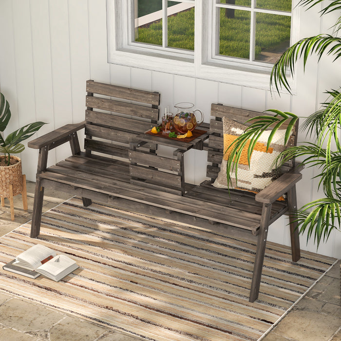 Fir Wood Outdoor Bench - Foldable Middle Table Feature - Ideal for Garden and Patio Relaxation