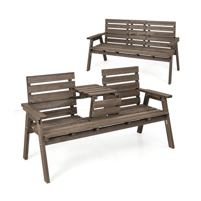 Fir Wood Outdoor Bench - Foldable Middle Table Feature - Ideal for Garden and Patio Relaxation